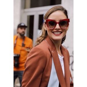 $550 Lapima Ana Sunglasses Retro cat eye Mod Chic in navy blue / brown lenses